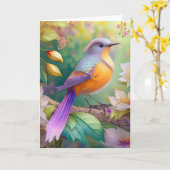 Lavender Headed Orange Breastase Fantasy Bird Karte (Gelbe Blume)
