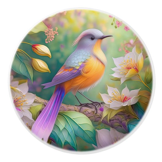 Lavender Headed Orange Breastase Fantasy Bird Keramikknauf (Vorderseite)