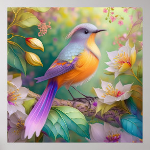 Lavender Headed Orange Breastase Fantasy Bird Poster