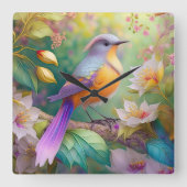 Lavender Headed Orange Breastase Fantasy Bird Quadratische Wanduhr (Vorderseite)