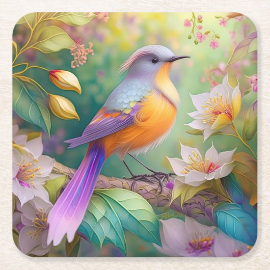 Lavender Headed Orange Breastase Fantasy Bird Rechteckiger Pappuntersetzer (Vorderseite)