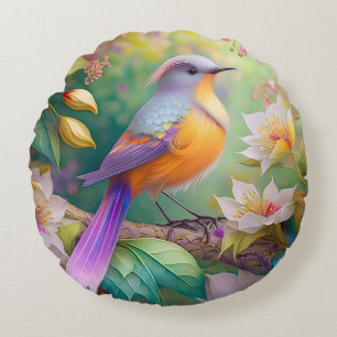 Lavender Headed Orange Breastase Fantasy Bird Rundes Kissen