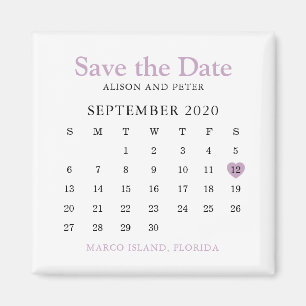 Lavender Heart Kalender Hochzeit Speichern Sie das Magnet