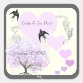 Lavender Heart Leaf Tree Wedding Quadratischer Aufkleber (Vorderseite)