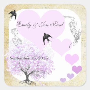 Lavender Heart Leaf Tree Wedding Quadratischer Aufkleber