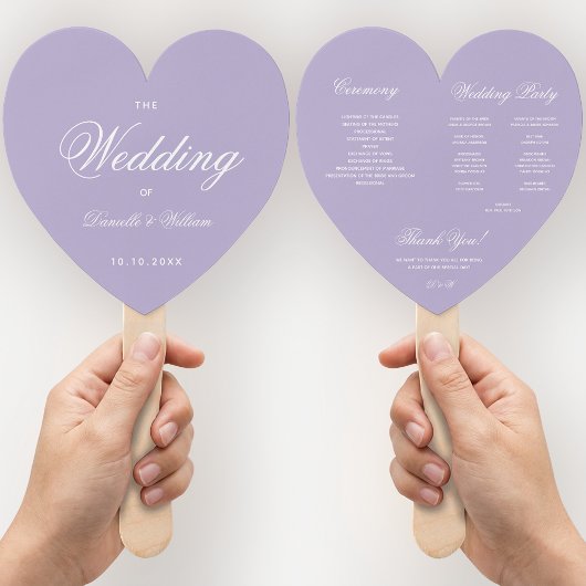 Lavender Heart Wedding Program Lila White Script Fächer