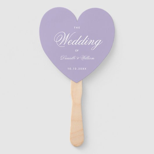 Lavender Heart Wedding Program Lila White Script Fächer (Vorderseite)