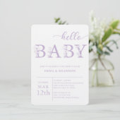 Lavender Hello Baby Wildflower Invitation Einladung (Stehend Vorderseite)
