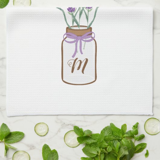 Lavender Herbs in a Mason Jar Monogram Geschirrtuch (Gefaltet)