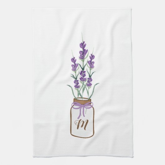 Lavender Herbs in a Mason Jar Monogram Geschirrtuch (Vertikal)