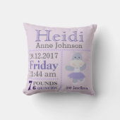 Lavender Hippo Ballerina birth announcement stats Kissen (Vorderseite)