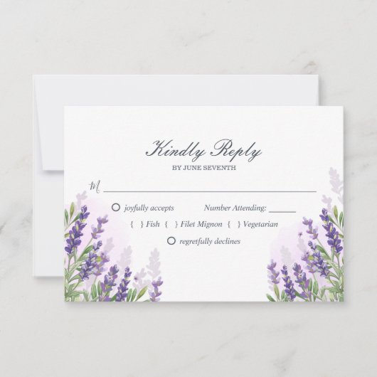 Lavender Hochzeit RSVP Karte Lila Pastel Floral (Vorderseite)