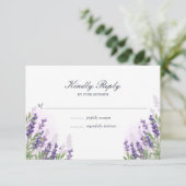 Lavender Hochzeit RSVP Karte Rustikale Lila Blüte (Stehend Vorderseite)