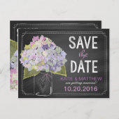 Lavender Hydrangea Chalkboard Save the Date Ankündigungspostkarte (Vorne/Hinten)