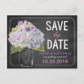Lavender Hydrangea Chalkboard Save the Date Ankündigungspostkarte (Vorderseite)