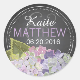 Lavender Hydrangea Chalkboard Wedding Label Runder Aufkleber