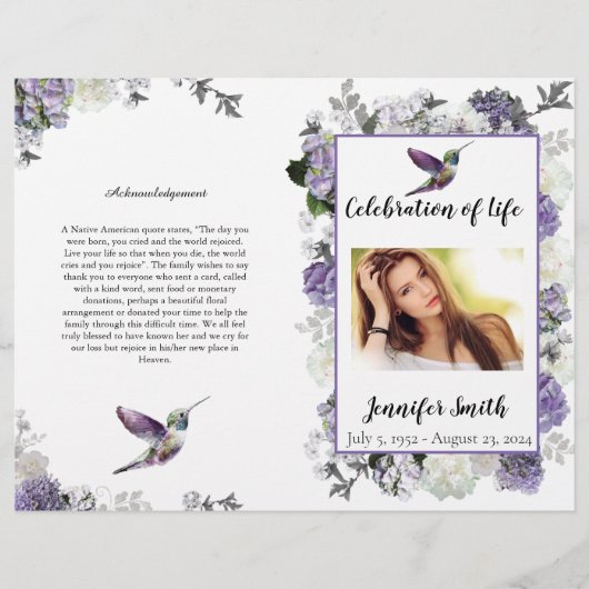 Lavender Hydrangea Hummingbird FuneralFlyer Flyer (Vorne)