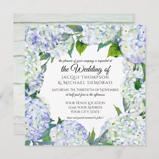 Lavender Hydrangea Kranz Vintages Blumenholz Einladung (Vorne/Hinten)