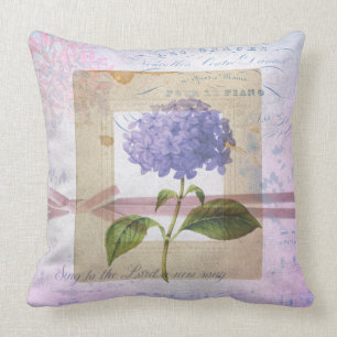 Lavender Hydrangea Vintag Collage Throw Kissen