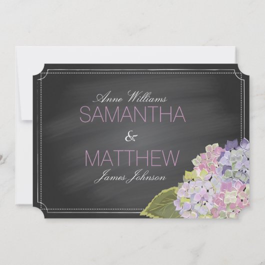 Lavender Hydrangeas Chalkboard Rustikale Hochzeit Einladung (Rückseite)