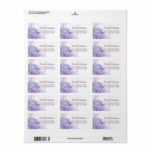 Lavender Hydrangeas Hochzeitadresse Adressaufkleber (Vorne)