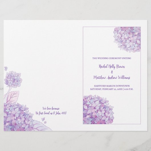 Lavender Hydrangeas White Wedding BiFold Program (Vorderseite)