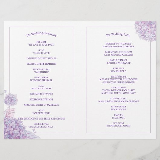 Lavender Hydrangeas White Wedding BiFold Program (Rückseite)