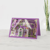Lavender Iced Gingerbread House Candy Feiertagskarte (Vorderseite)