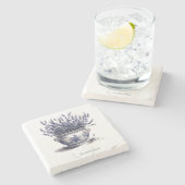 Lavender in Delft Blue anpassbar Steinuntersetzer (Seitenansicht)