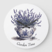 Lavender in Delft Blue Große Wanduhr (Vorderseite)