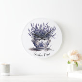 Lavender in Delft Blue Große Wanduhr (Zuhause)
