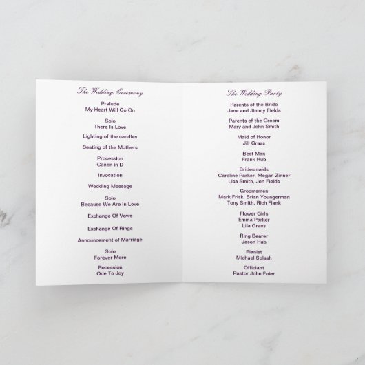 Lavender Infinity Wedding Programmkarte Programm (Innenseite)
