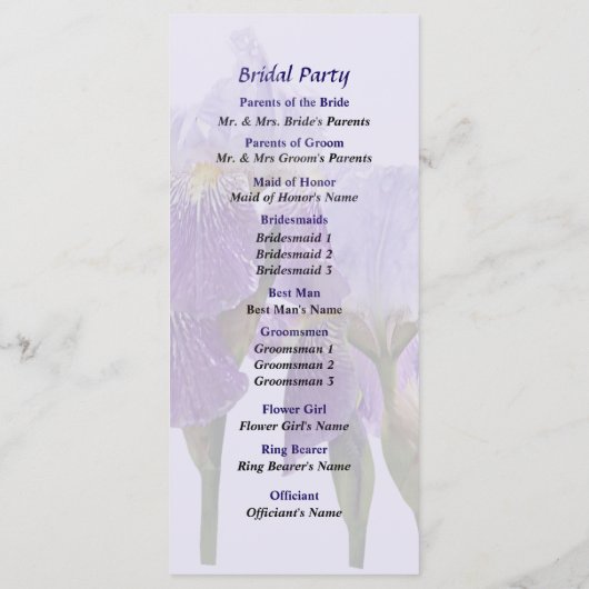 Lavender Iris Couple Wedding Program Programm (Rückseite)