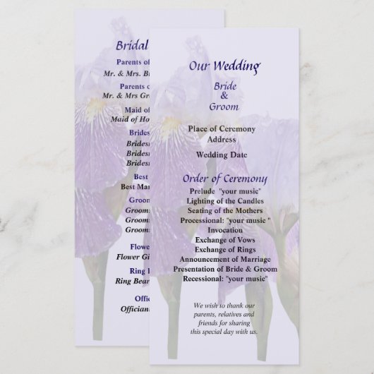 Lavender Iris Couple Wedding Program Programm (Vorne/Hinten)