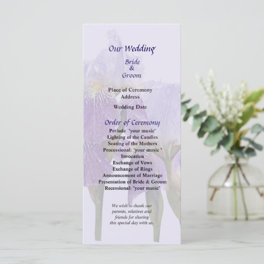 Lavender Iris Couple Wedding Program Programm (Stehend Vorderseite)