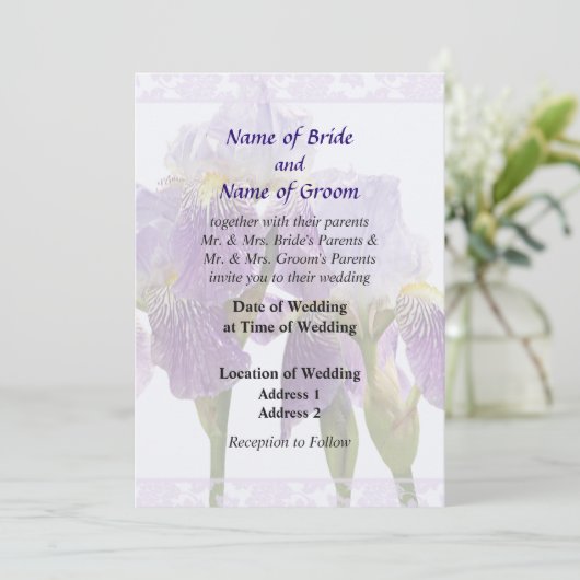 Lavender Iris Couple Wedding Supplies Einladung (Stehend Vorderseite)