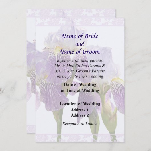 Lavender Iris Couple Wedding Supplies Einladung (Vorne/Hinten)