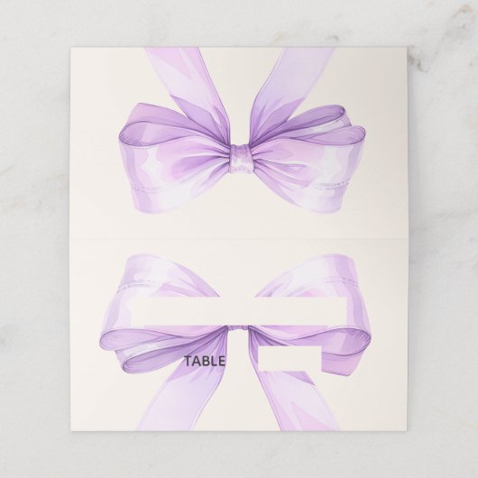 Lavender Ivory bow Place Cards Elegant Folded Platzkarte (Außenseite Aufgefaltet)