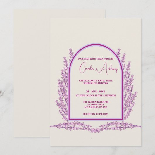 Lavender Ivory Floral Boho Wedding Einladung (Vorne/Hinten)