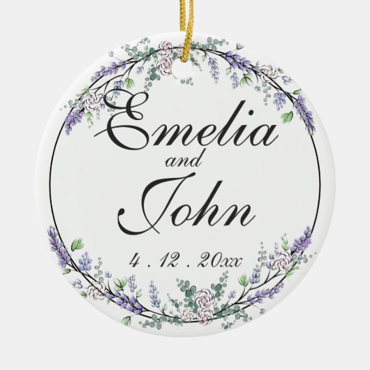 Lavender Ivory Rose und Eukalyptus Keramik Ornament (Vorne)