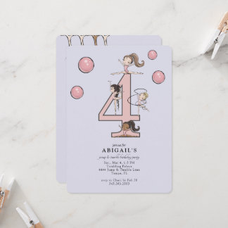 Lavender Jump & Tumble Gymnastics 4th Birthday Einladung