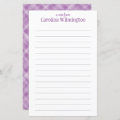 Lavender Karierte Niedliche Briefpapier-Stationier (Vorne/Hinten)