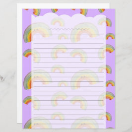 Lavender Kawaii Rainbow Stationery Paper