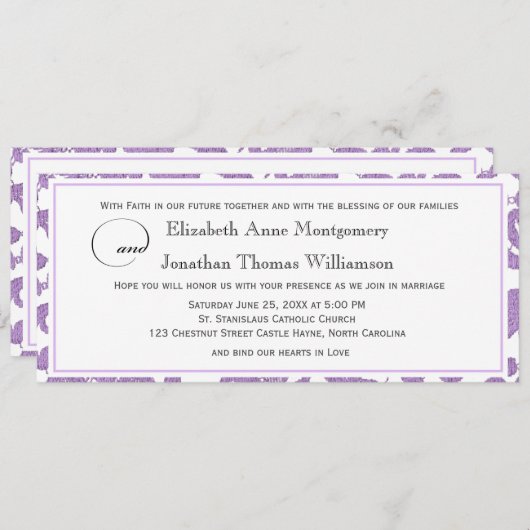 Lavender Lace Faith Hope Liebe Horizontal Wedding Einladung (Vorne/Hinten)