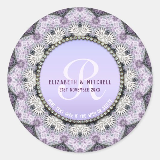 Lavender Lace Monogram Wedding Runder Aufkleber (Vorderseite)