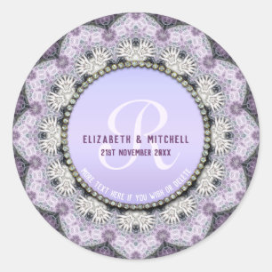 Lavender Lace Monogram Wedding Runder Aufkleber