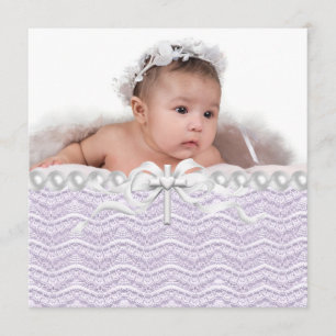 Lavender Lace Pearl Cross Christening Einladung