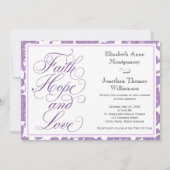 Lavender Lace Script Faith Hope & Liebe Wedding Einladung (Vorderseite)