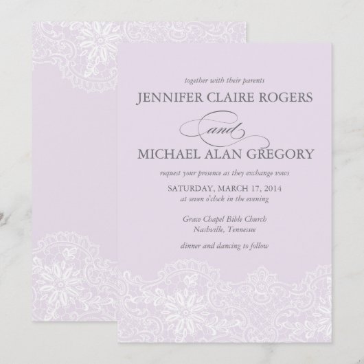 Lavender Lace Wedding Einladung (Vorne/Hinten)