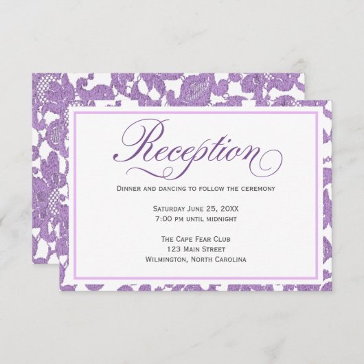 Lavender Lace Wedding Reception Enclosure Card Einladung (Vorne/Hinten)